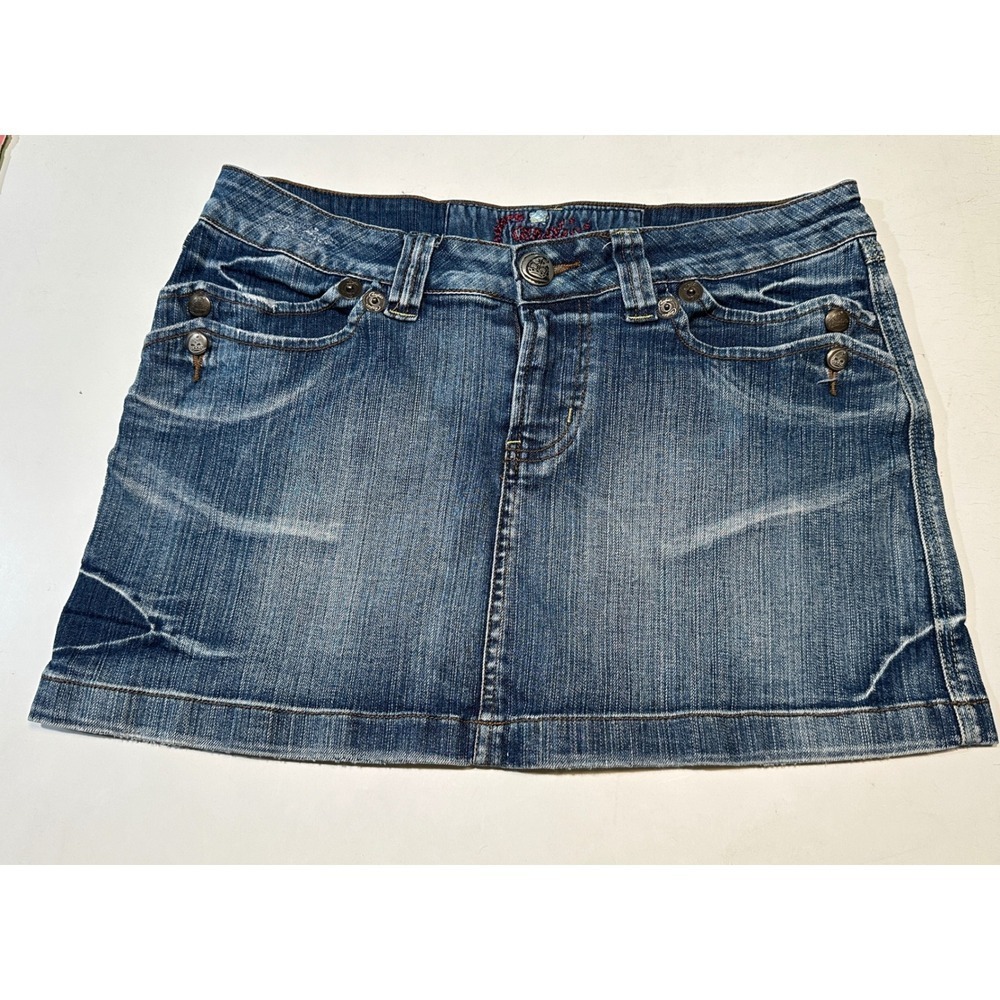 Candie's Denim Mini Skirt Juniors 13 Blue Y2K Medium Wash Embroidered Pockets